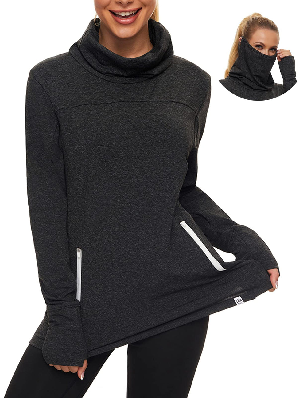 Women's Fleece Cowl Neck Running Pullover Sweatshirt