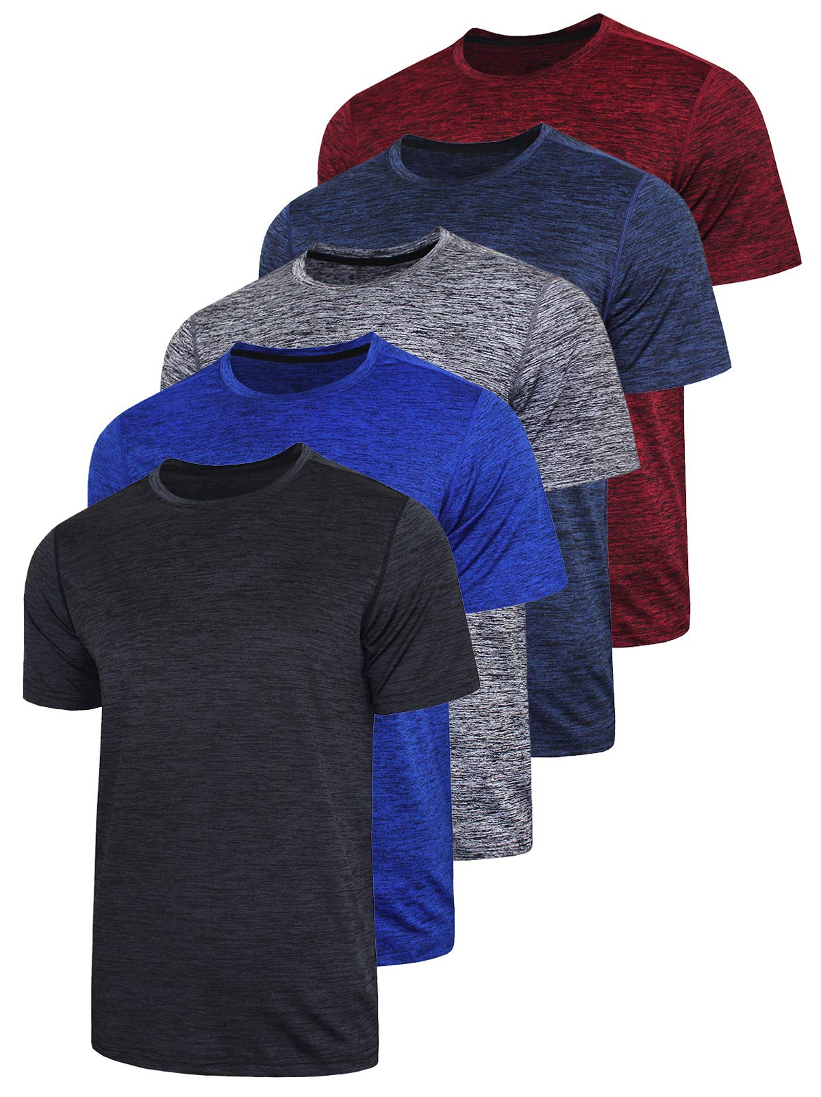 5-Pack Men's Quick Dry Athletic Crew Neck Workout T-Shirts