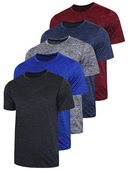 5-Pack Men's Quick Dry Athletic Crew Neck Workout T-Shirts