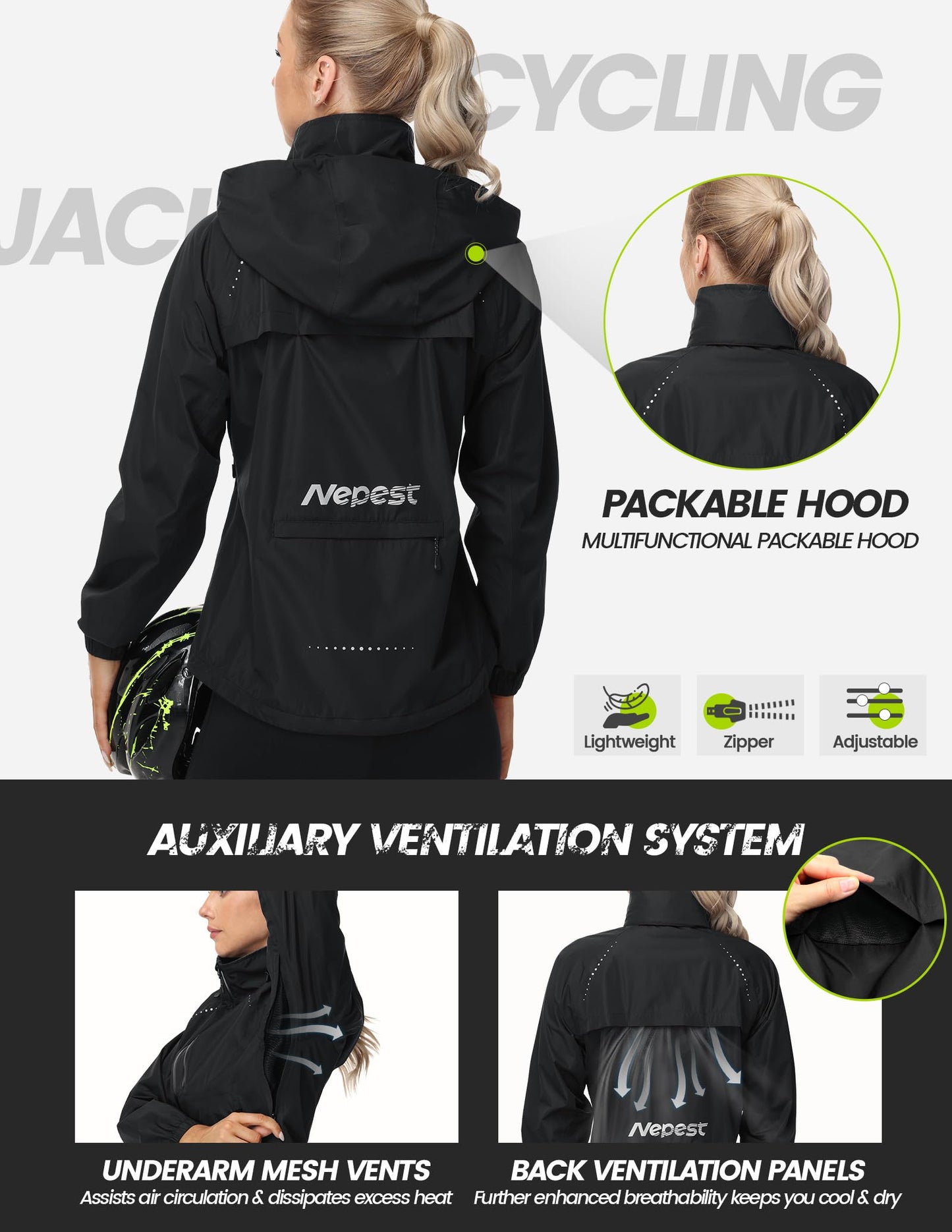 Waterproof Reflective Cycling Rain Jacket Hooded