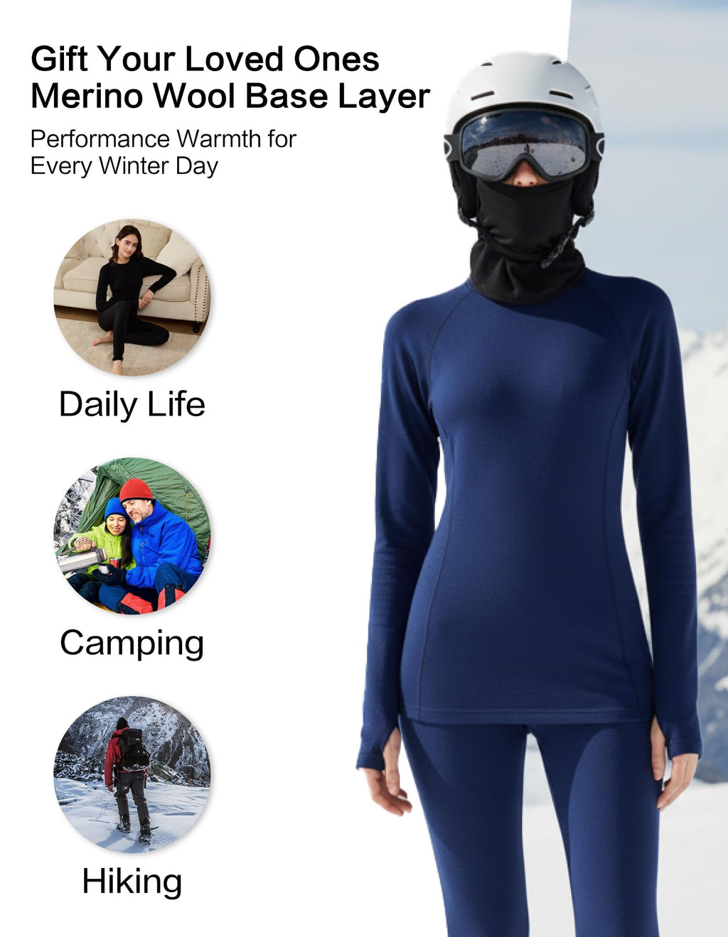 Women's Merino Wool Thermal Base Layer Set Top and Bottom