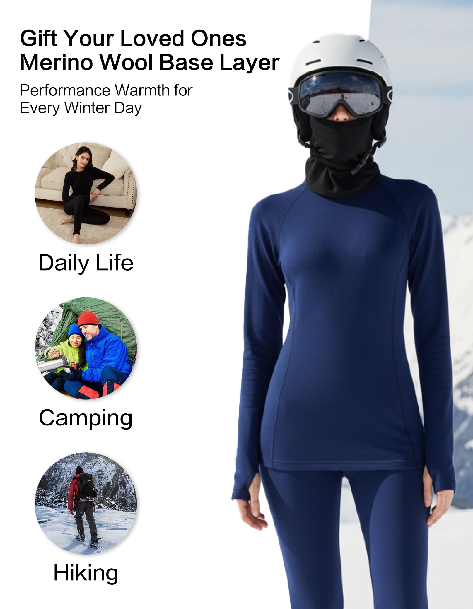 Women's Merino Wool Thermal Base Layer Set Top and Bottom