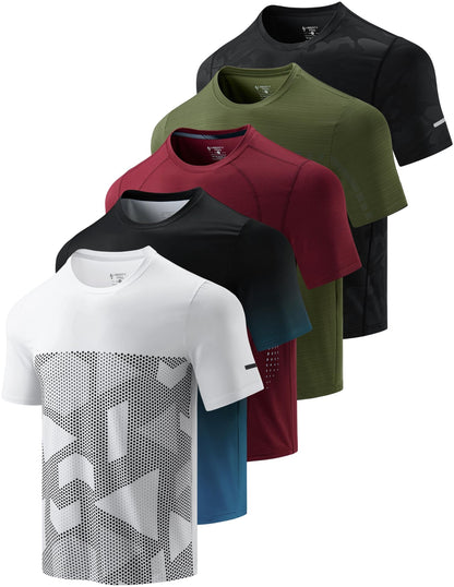 5-Pack Men's Quick Dry Athletic Crew Neck Workout T-Shirts