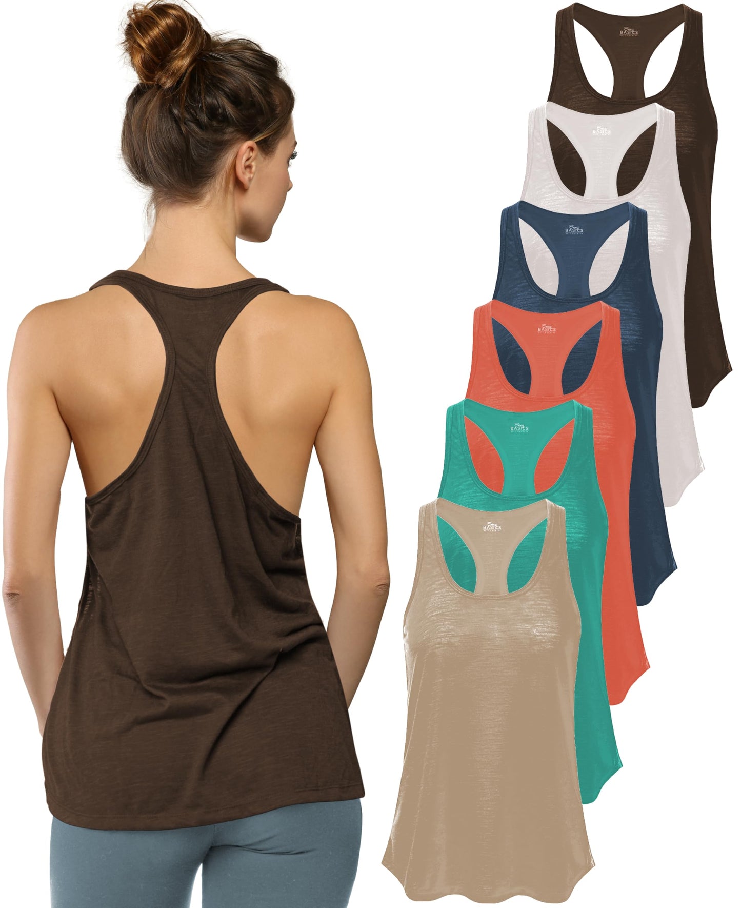Women's Flowy Slub Racerback Workout Tank Tops Multipack