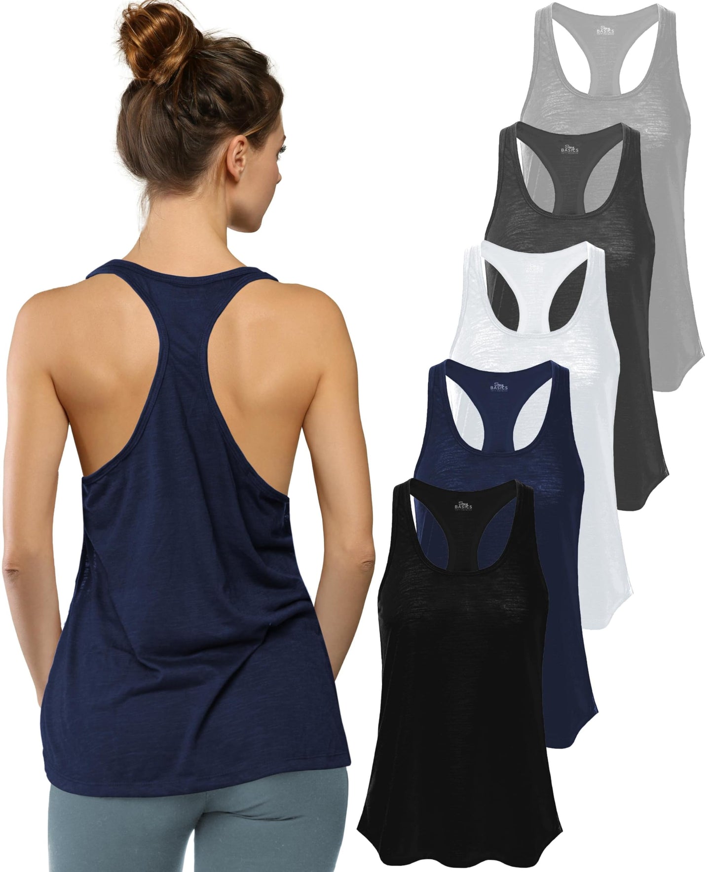 Women's Flowy Slub Racerback Workout Tank Tops Multipack