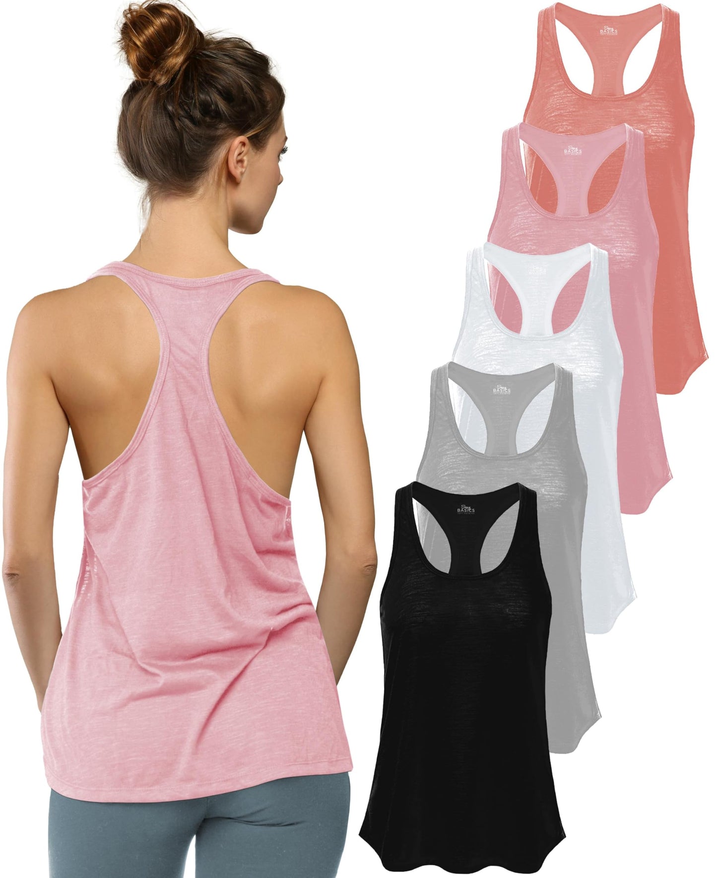Women's Flowy Slub Racerback Workout Tank Tops Multipack