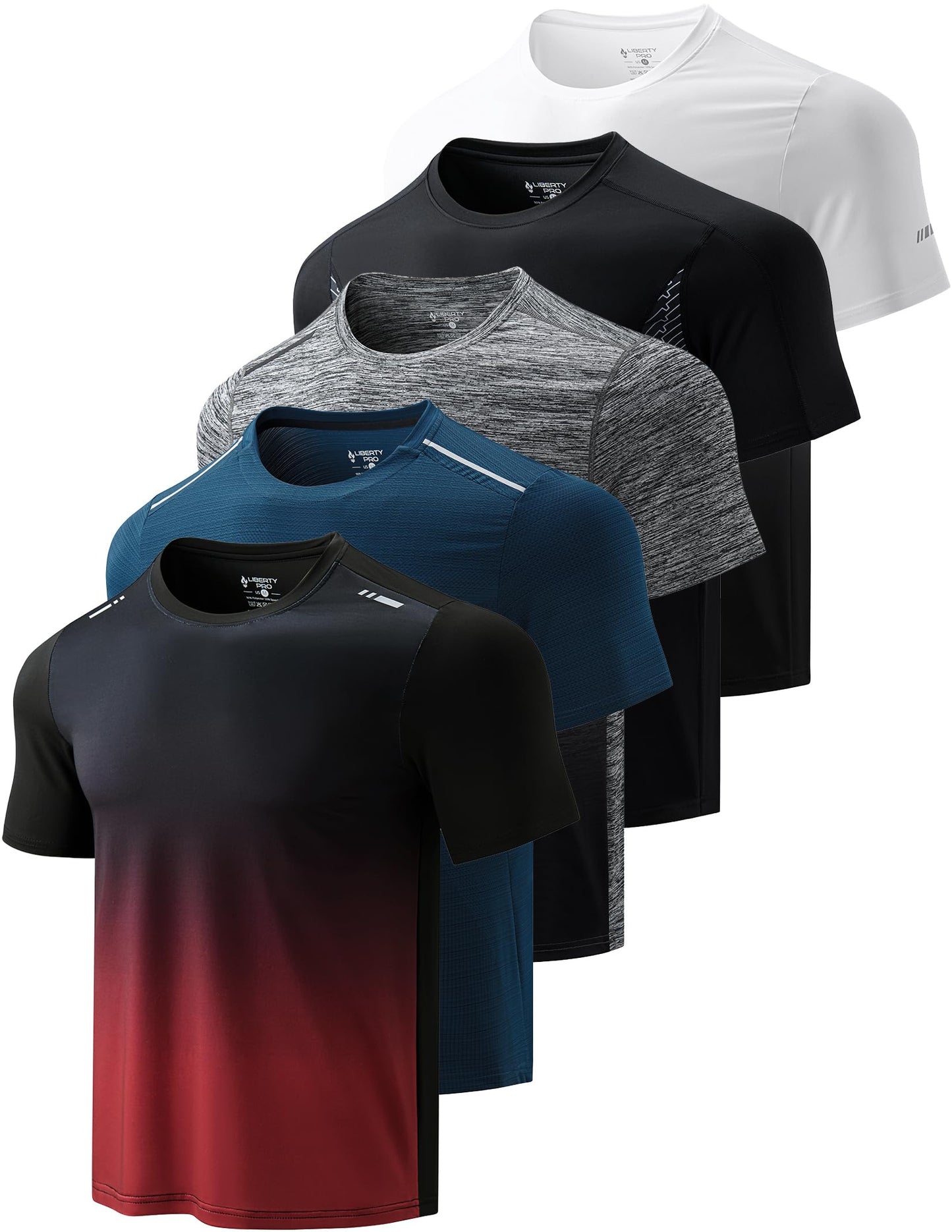 5-Pack Men's Quick Dry Athletic Crew Neck Workout T-Shirts
