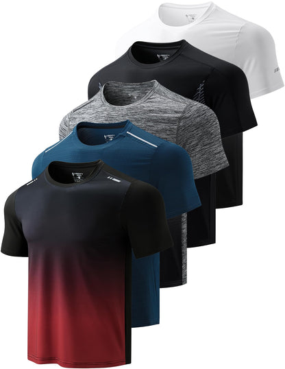 5-Pack Men's Quick Dry Athletic Crew Neck Workout T-Shirts