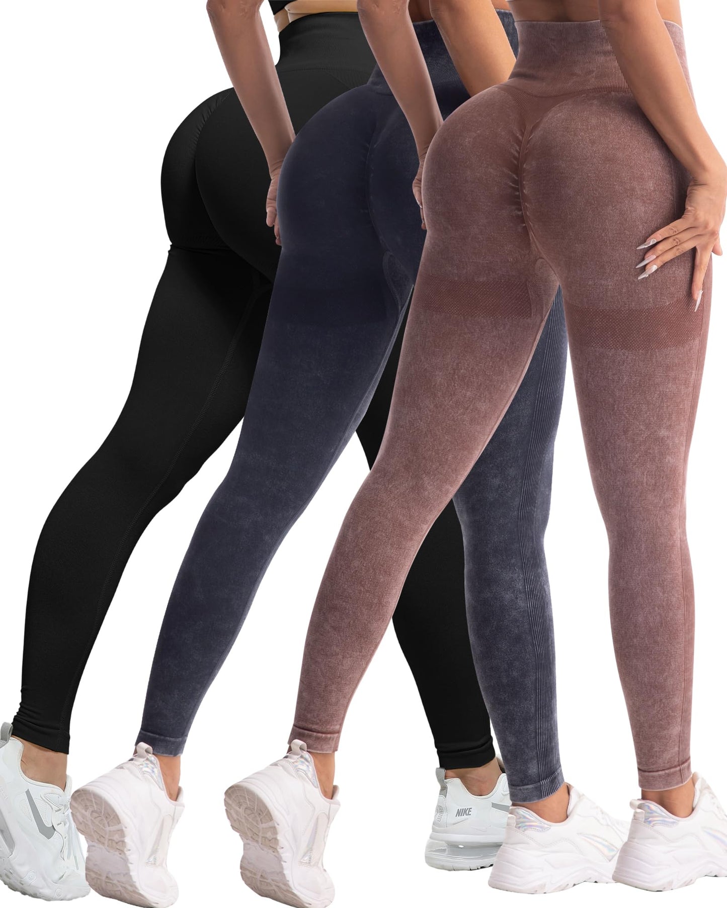 Women's Seamless Workout Leggings Set Butt Lifting 3-Piece