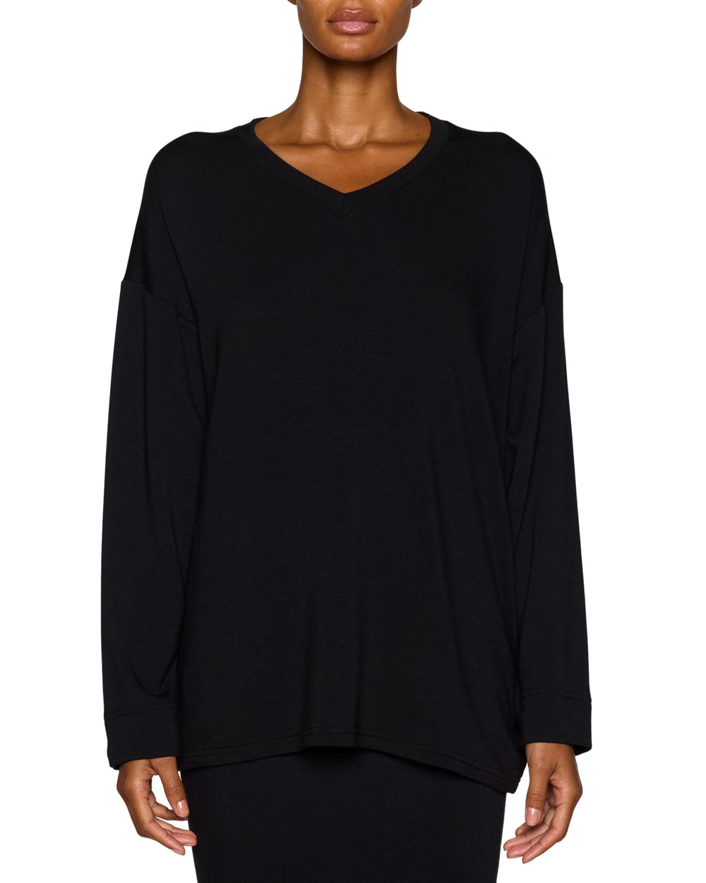 Oversized V-Neck Long Sleeve Modal Tee Relaxed Fit