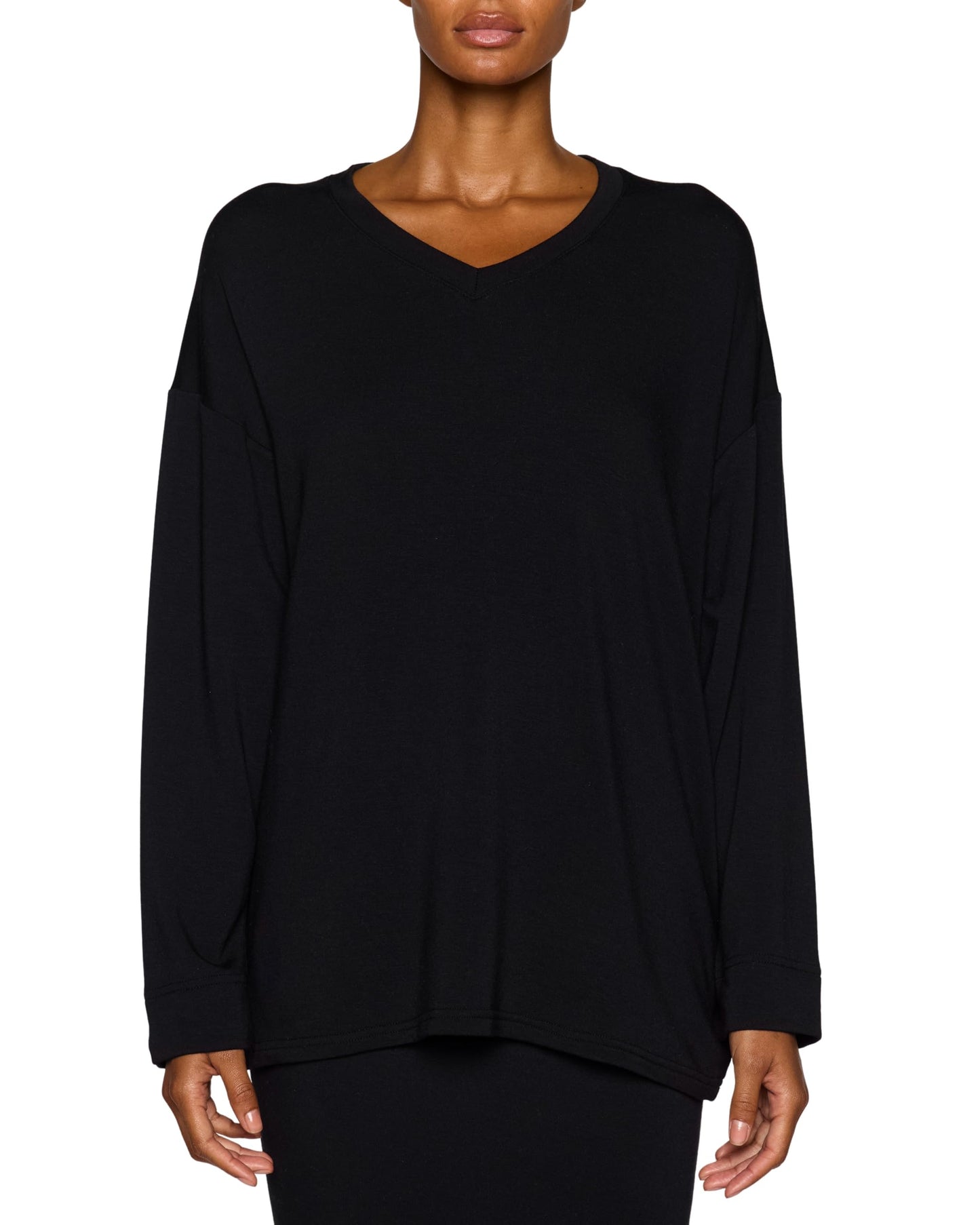 Oversized V-Neck Long Sleeve Modal Tee Relaxed Fit