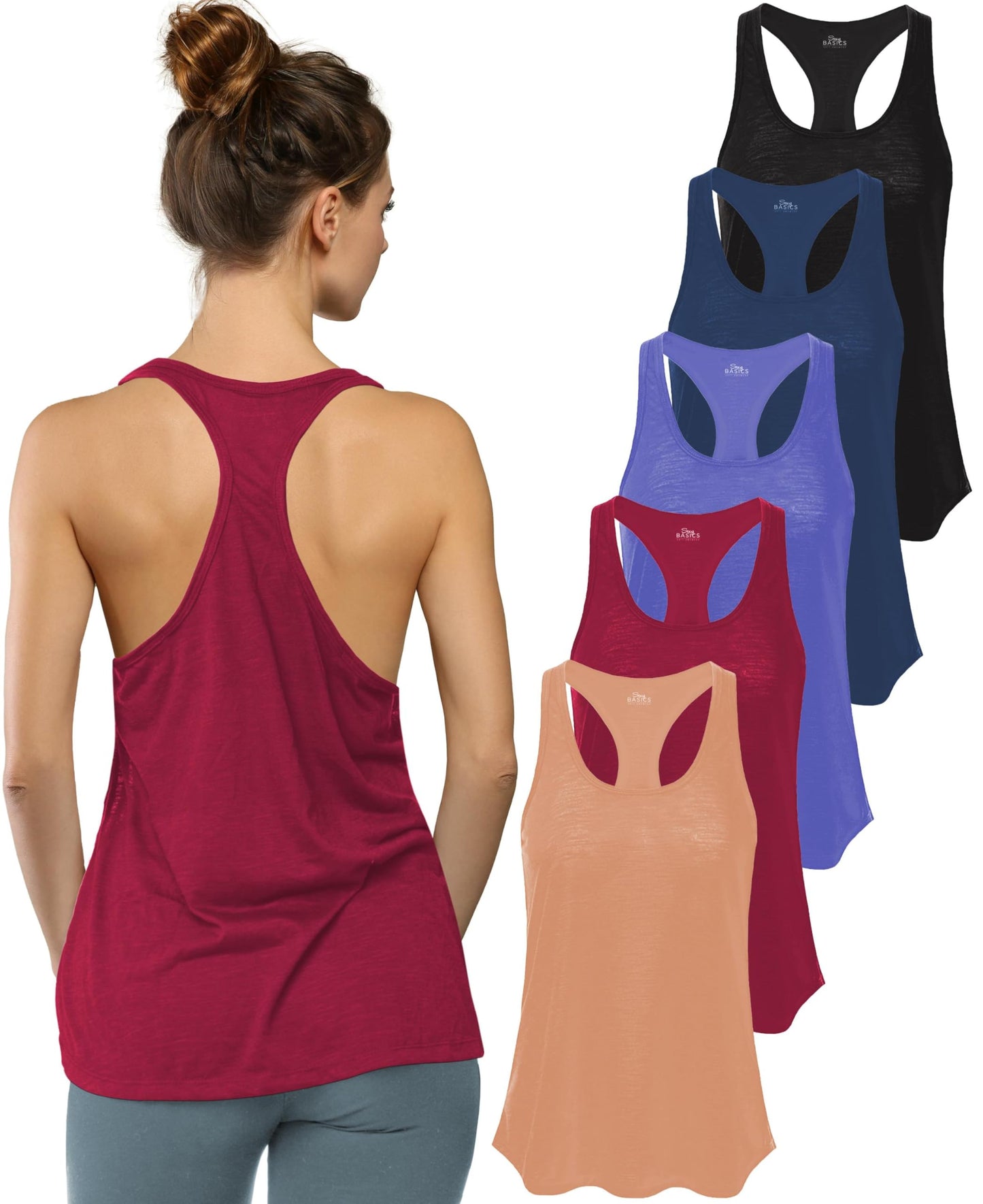 Women's Flowy Slub Racerback Workout Tank Tops Multipack