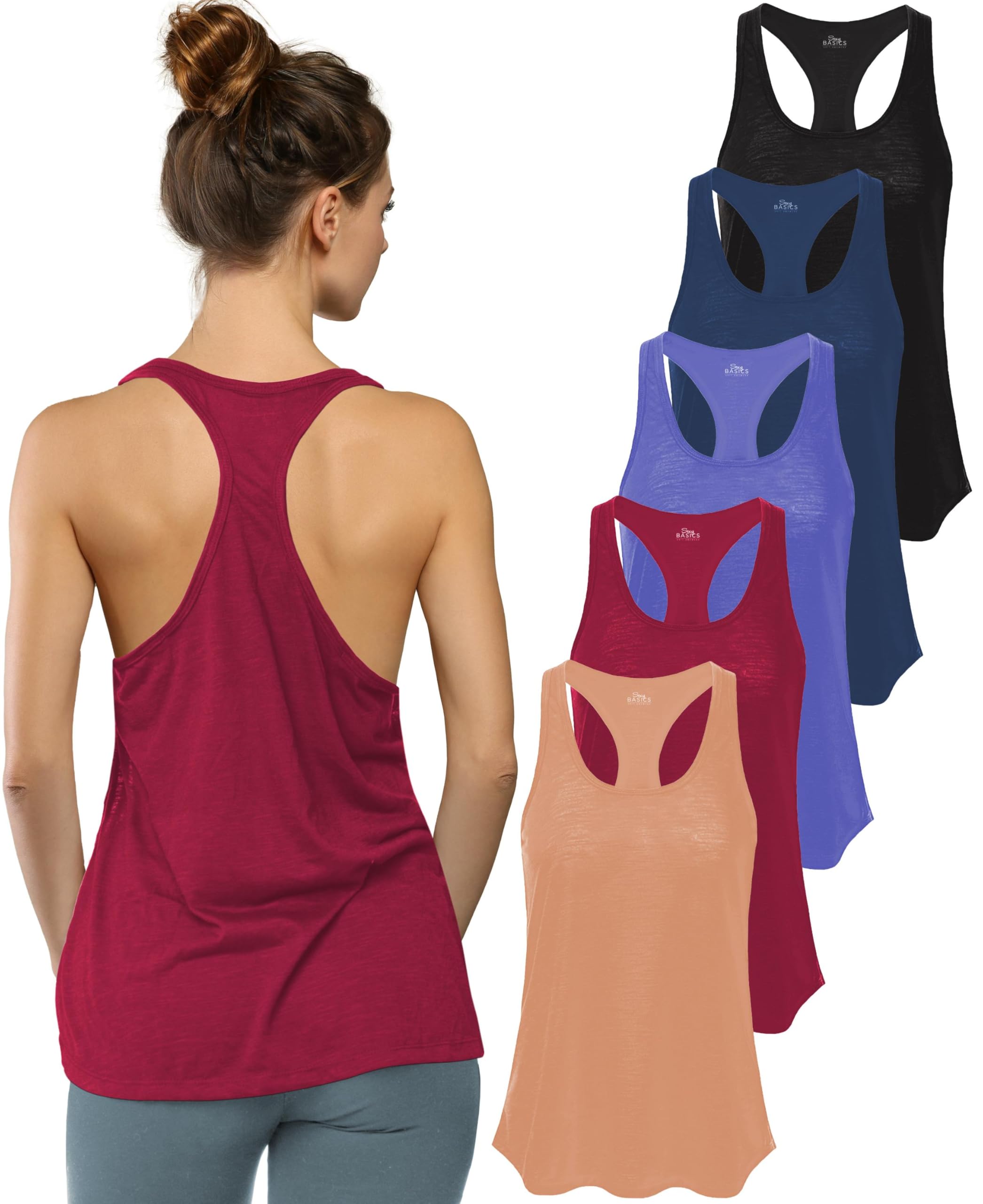 Women's Flowy Slub Racerback Workout Tank Tops Multipack