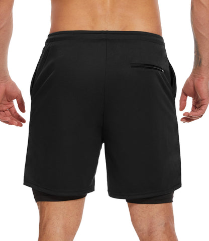 2-in-1 Lined Running Workout Shorts with Pockets