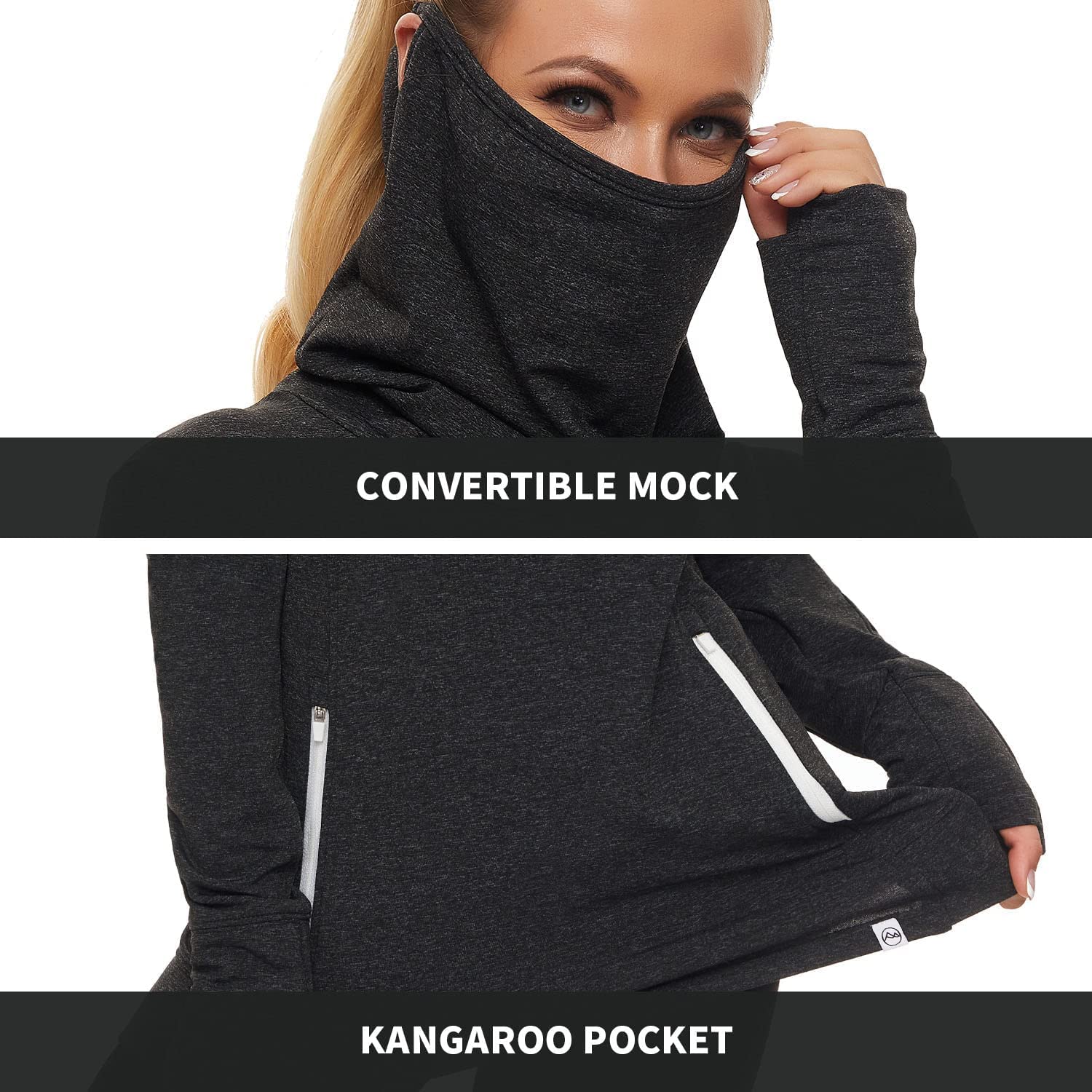 Women's Fleece Cowl Neck Running Pullover Sweatshirt