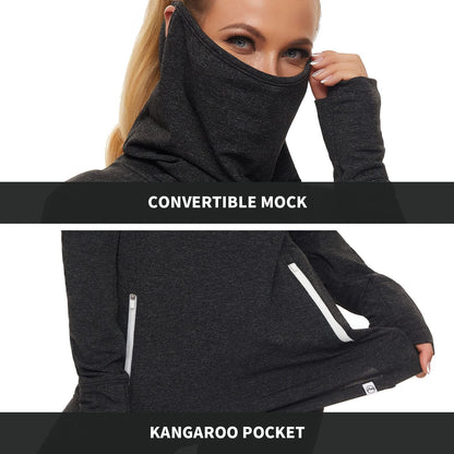 Women's Fleece Cowl Neck Running Pullover Sweatshirt