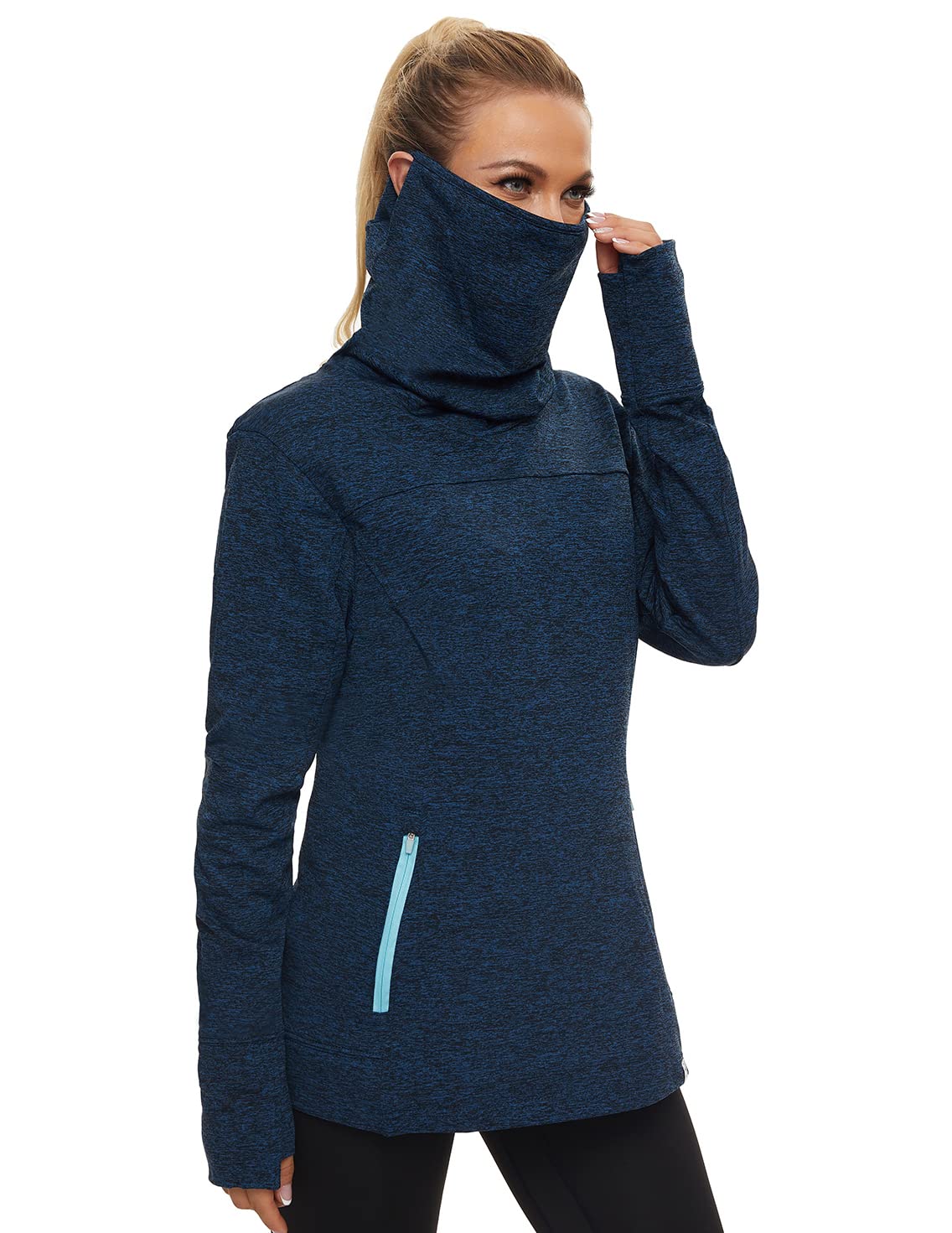 Women's Fleece Cowl Neck Running Pullover Sweatshirt