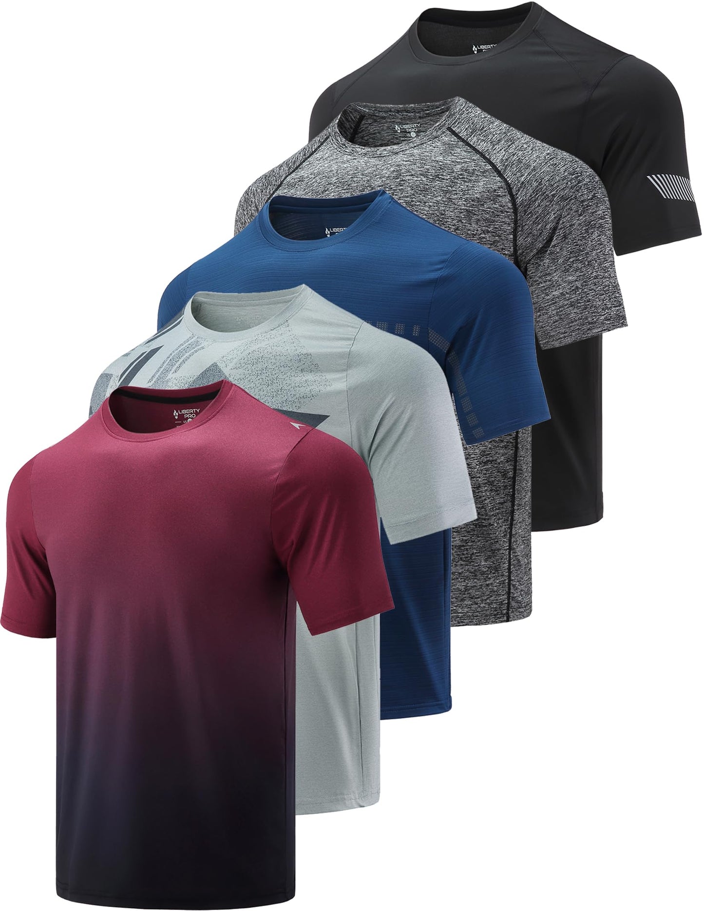 5-Pack Men's Quick Dry Athletic Crew Neck Workout T-Shirts