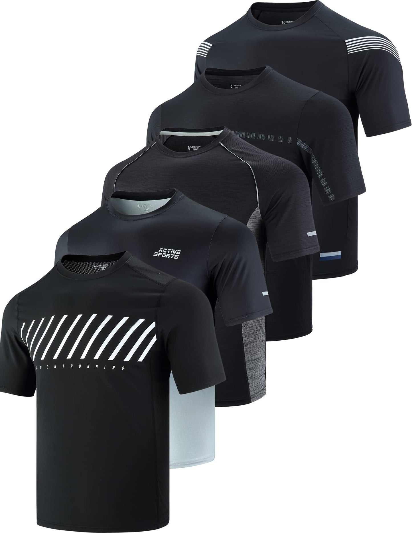 5-Pack Men's Quick Dry Athletic Crew Neck Workout T-Shirts