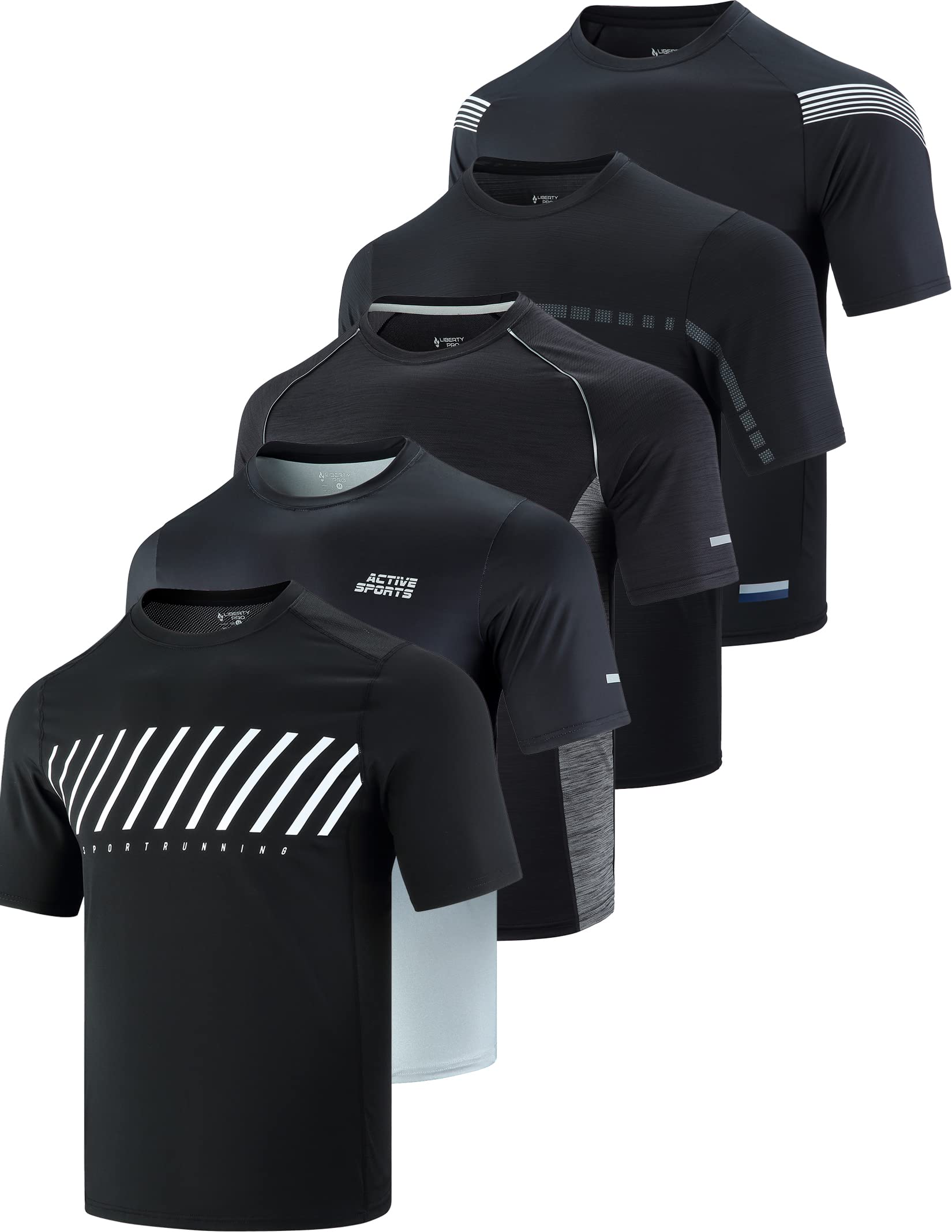 5-Pack Men's Quick Dry Athletic Crew Neck Workout T-Shirts