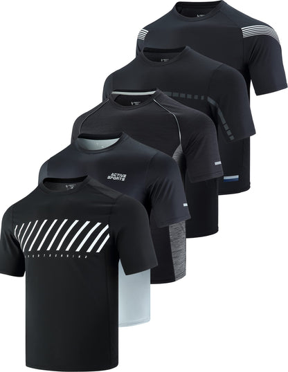 5-Pack Men's Quick Dry Athletic Crew Neck Workout T-Shirts