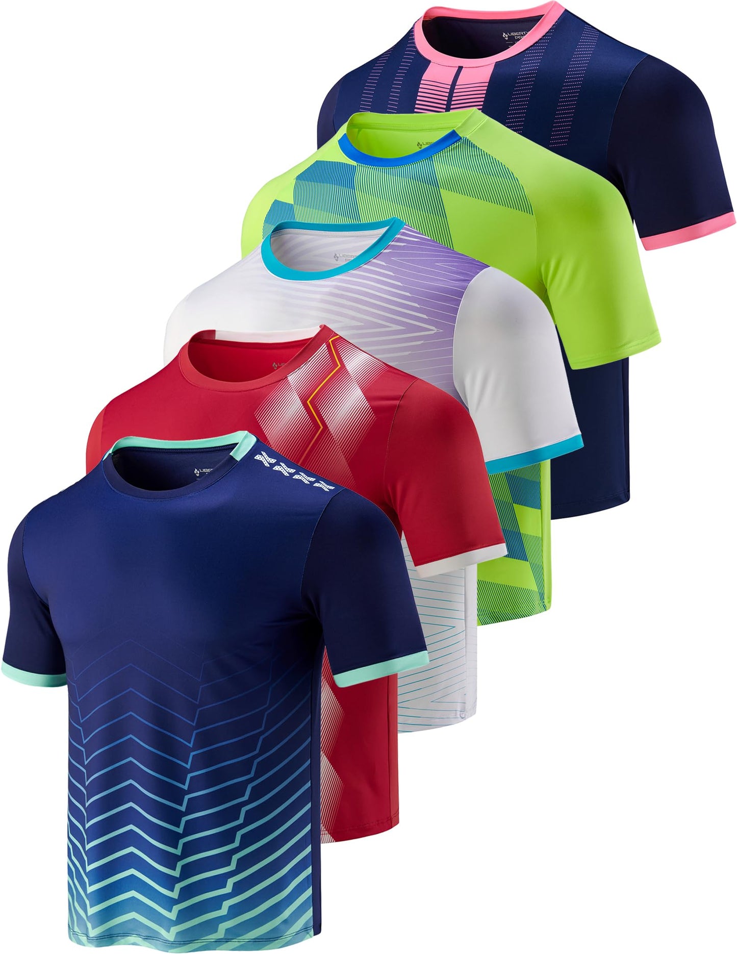 5-Pack Men's Quick Dry Athletic Crew Neck Workout T-Shirts
