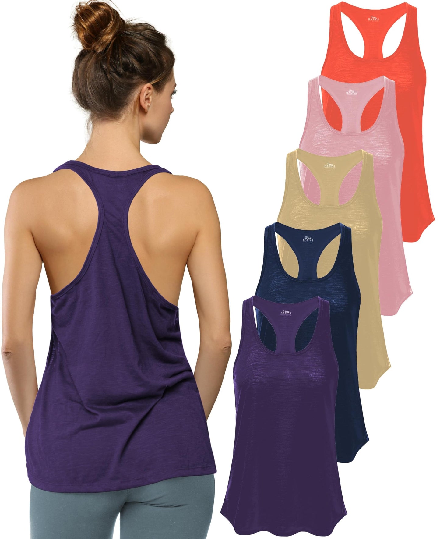 Women's Flowy Slub Racerback Workout Tank Tops Multipack
