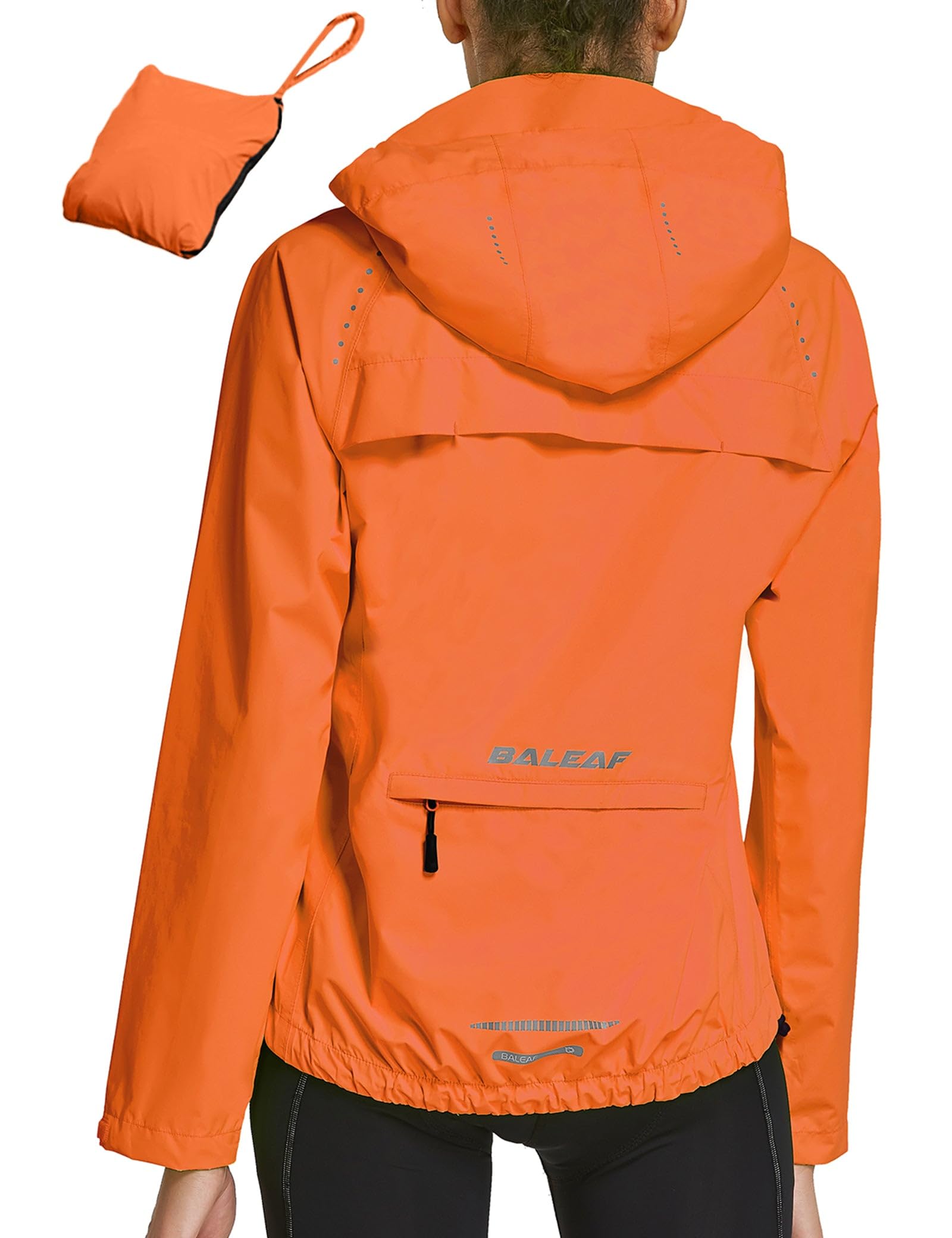 baleaf Women's Rain Jackets Waterproof Windbreaker Packable Running Lightweight Cycling Jacket Reflective Hooded