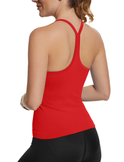 Seamless Racerback Workout Tank Top Built-In Bra Ribbed Yoga Tee