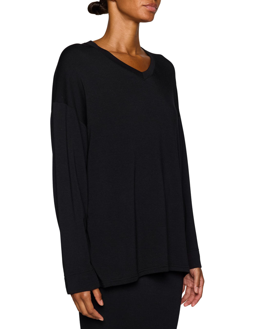 Oversized V-Neck Long Sleeve Modal Tee Relaxed Fit
