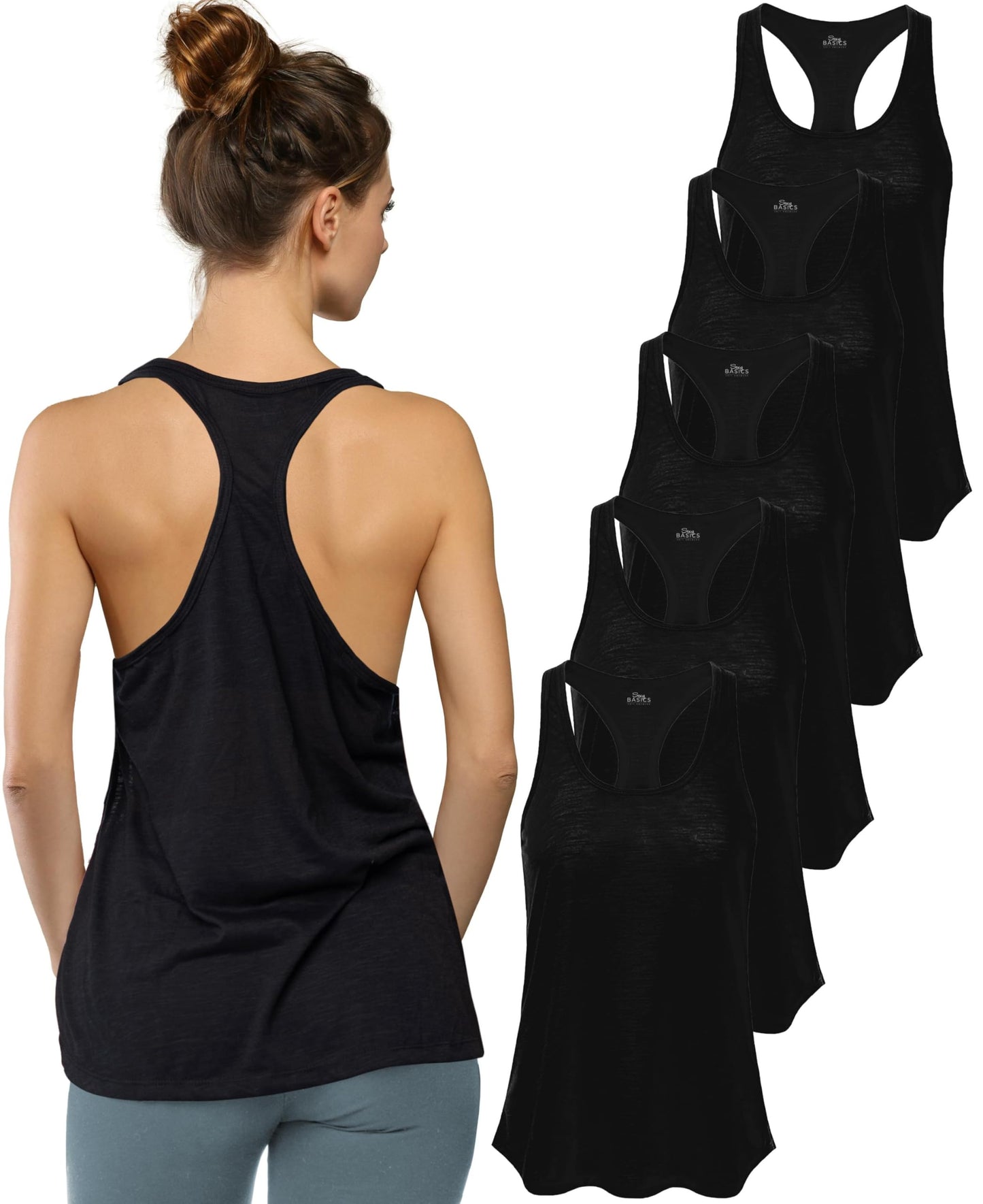 Women's Flowy Slub Racerback Workout Tank Tops Multipack