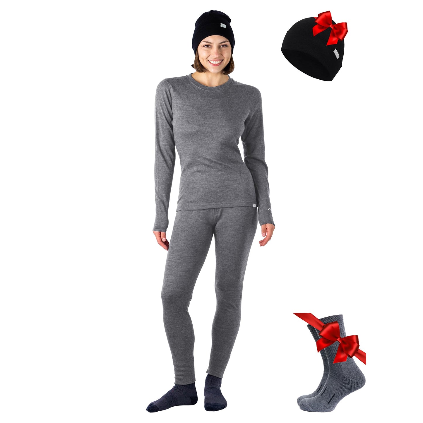 Women's Merino Wool Base Layer Thermal Set Top and Bottom