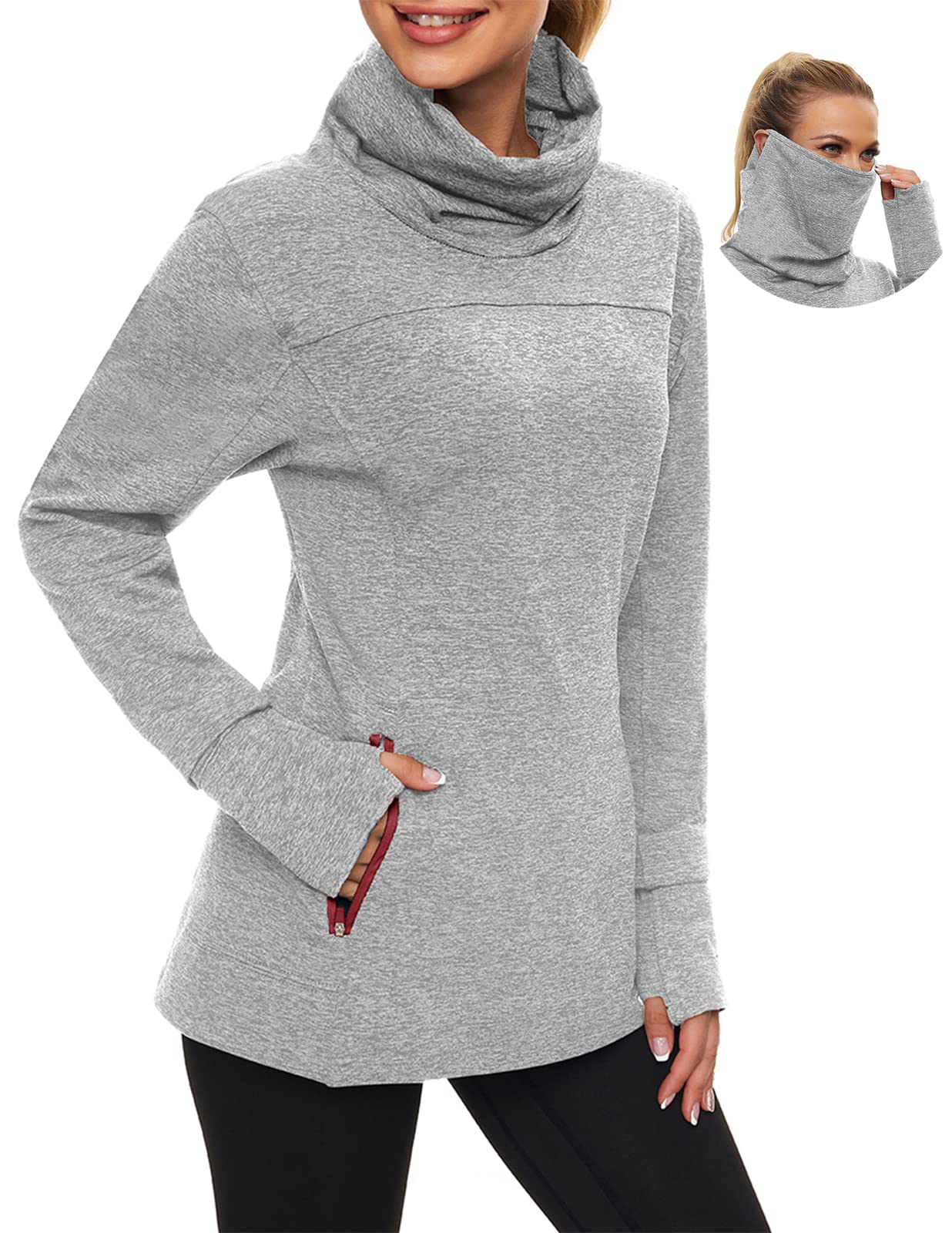 Women's Fleece Cowl Neck Running Pullover Sweatshirt