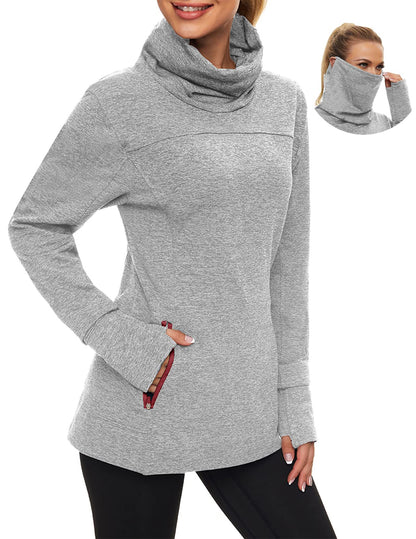 Women's Fleece Cowl Neck Running Pullover Sweatshirt