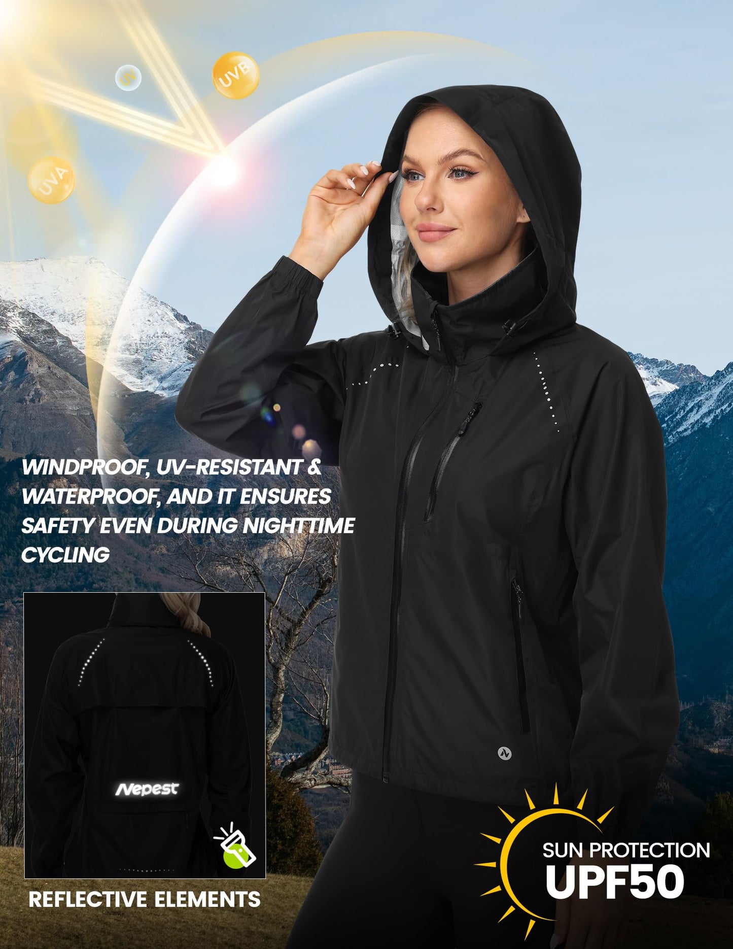 Waterproof Reflective Cycling Rain Jacket Hooded