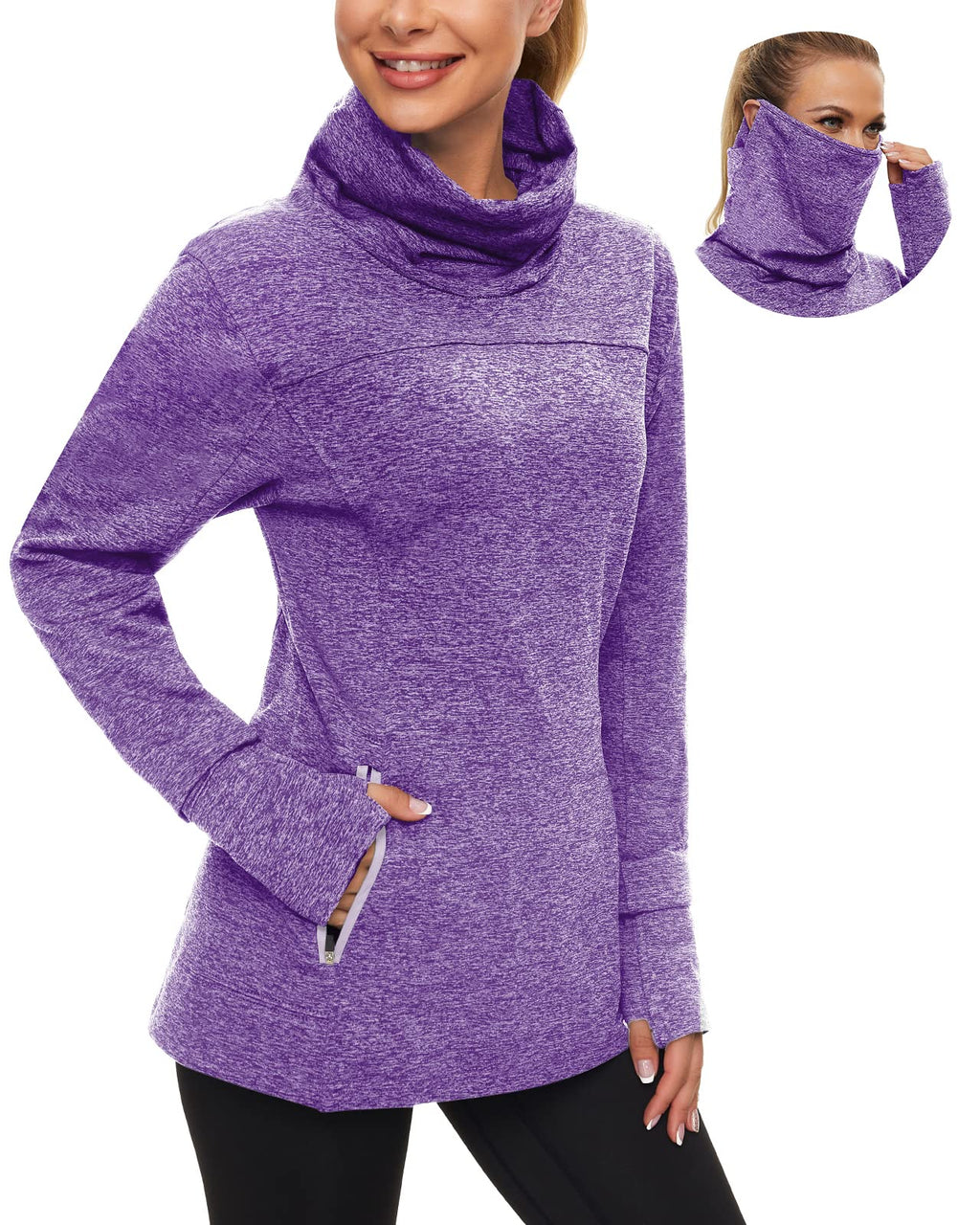Women's Fleece Cowl Neck Running Pullover Sweatshirt