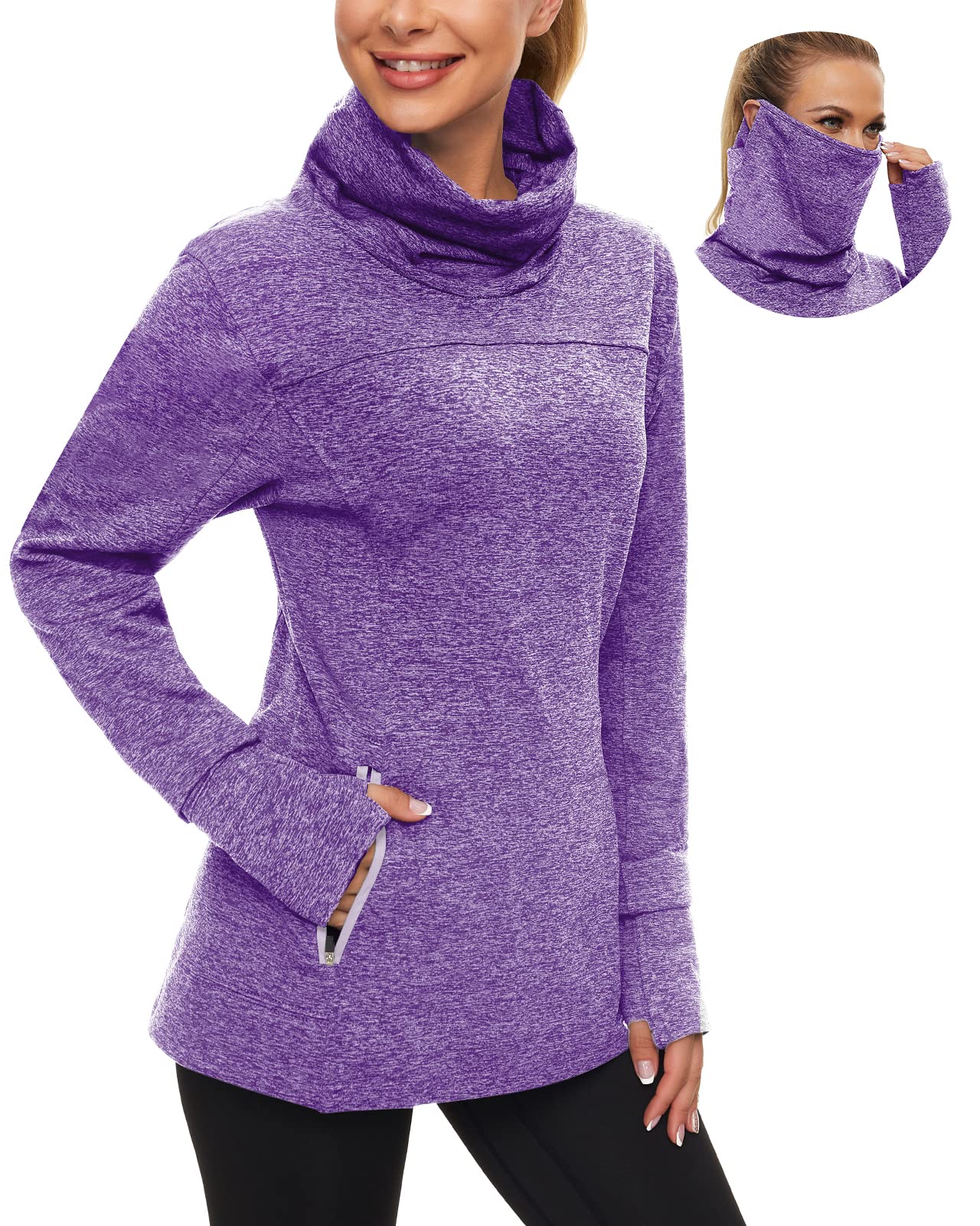 Women's Fleece Cowl Neck Running Pullover Sweatshirt