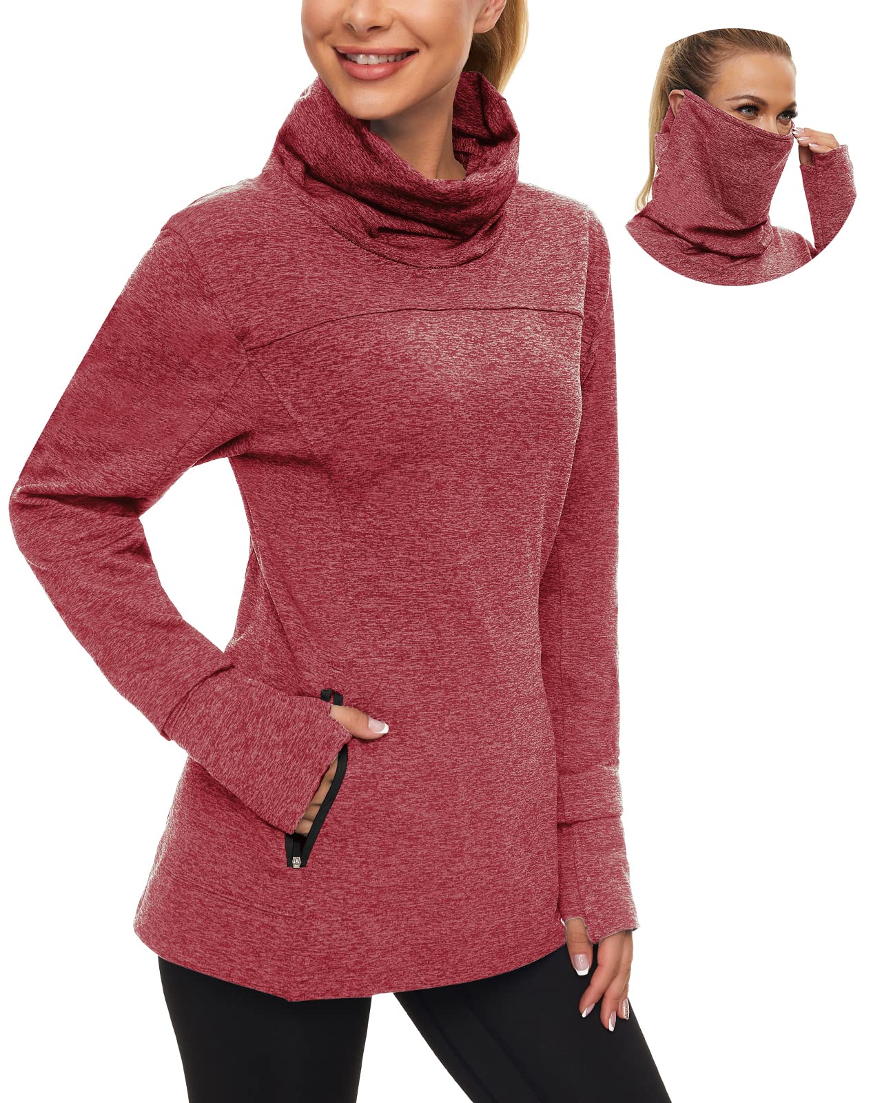 Women's Fleece Cowl Neck Running Pullover Sweatshirt