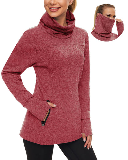 Women's Fleece Cowl Neck Running Pullover Sweatshirt