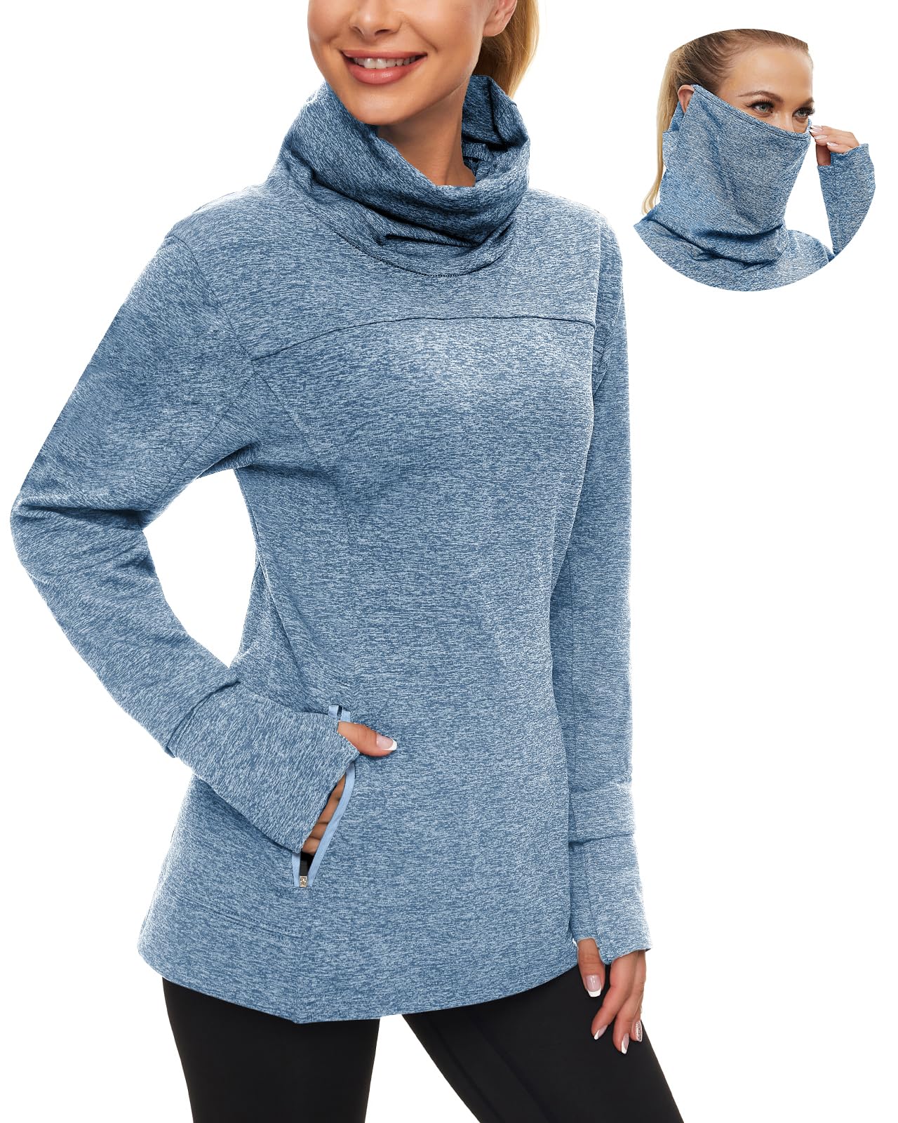 Women's Fleece Cowl Neck Running Pullover Sweatshirt