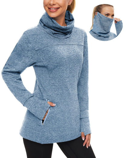 Women's Fleece Cowl Neck Running Pullover Sweatshirt