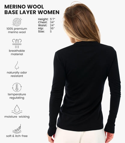 Women's Merino Wool Base Layer Long Sleeve Thermal Hiking Shirt