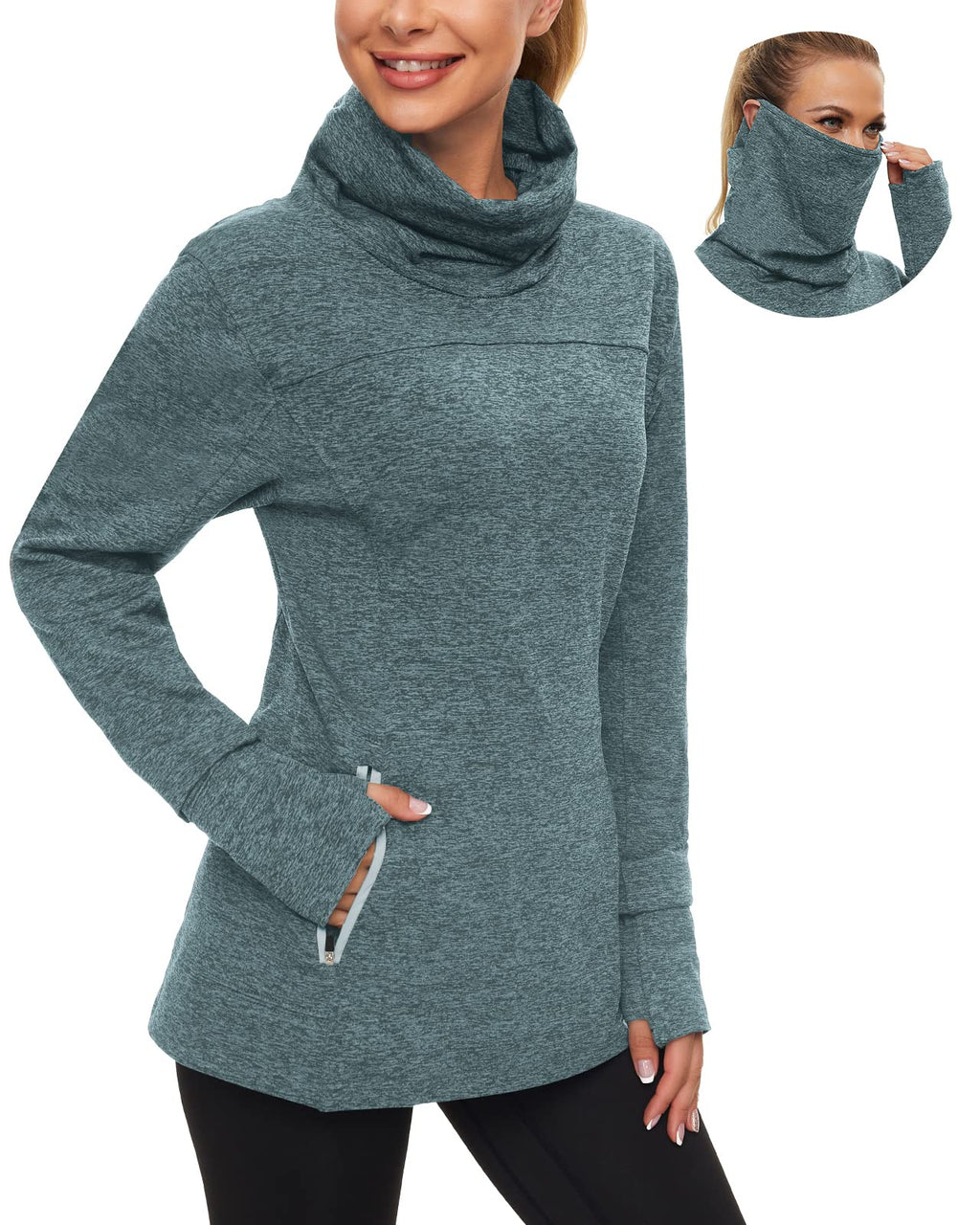 Women's Fleece Cowl Neck Running Pullover Sweatshirt