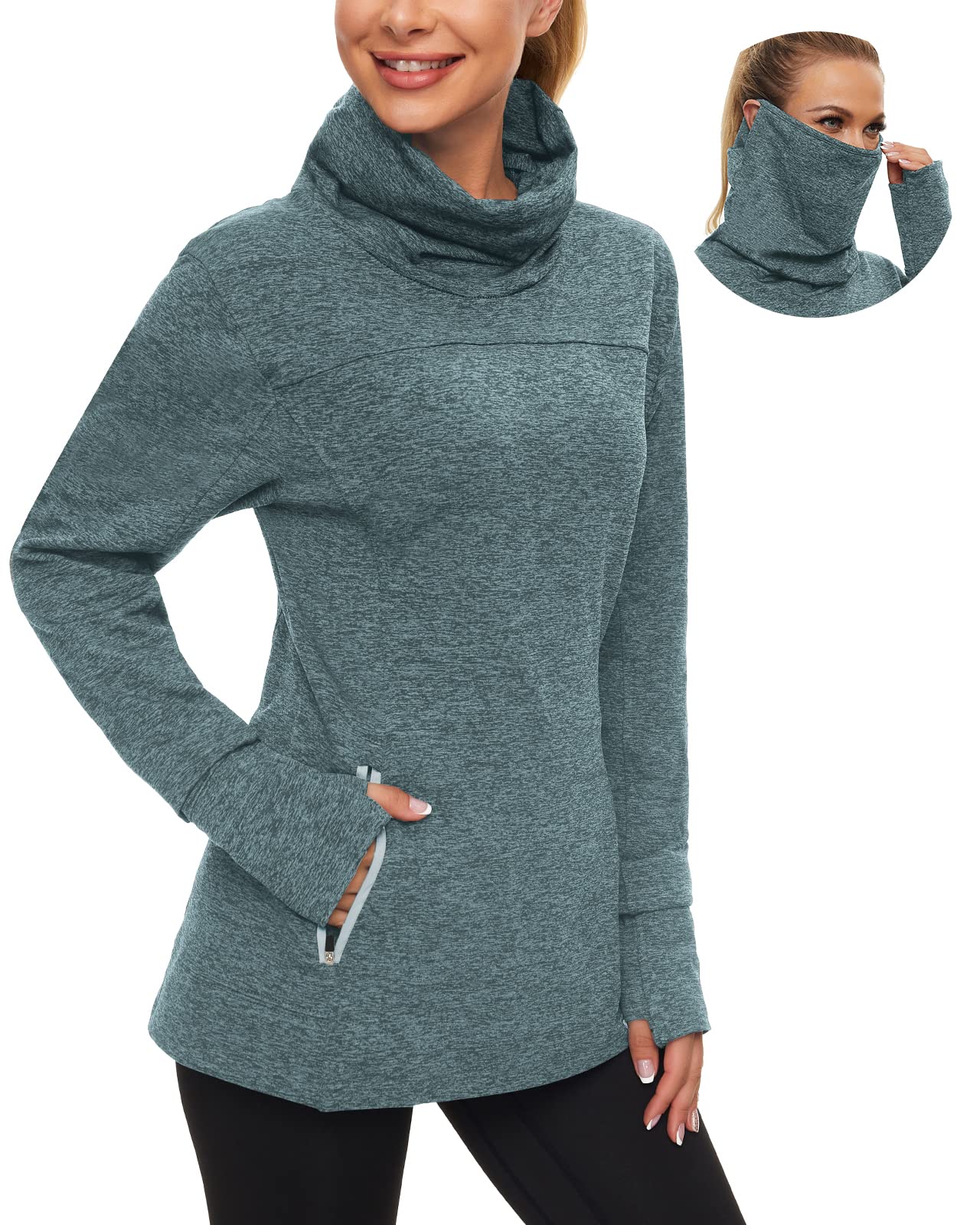 Women's Fleece Cowl Neck Running Pullover Sweatshirt