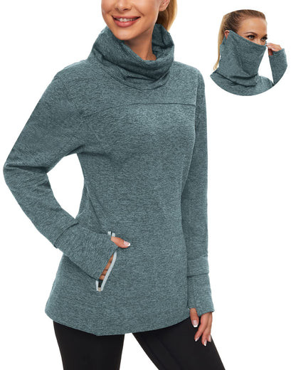 Women's Fleece Cowl Neck Running Pullover Sweatshirt