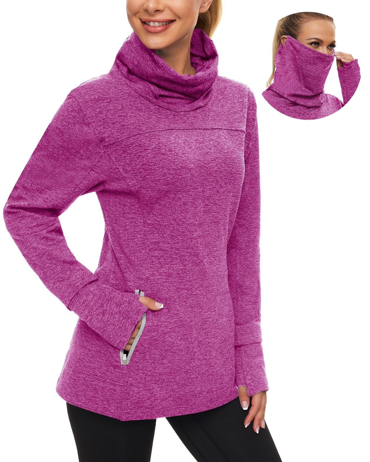 Women's Fleece Cowl Neck Running Pullover Sweatshirt
