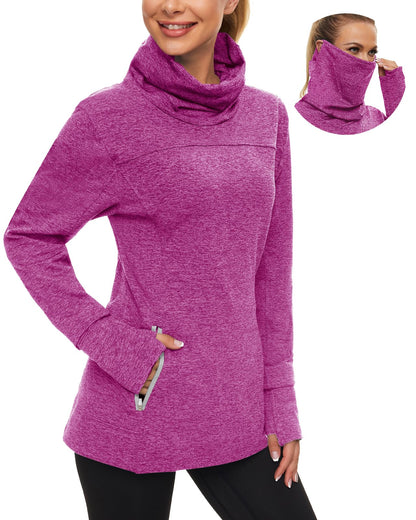 Women's Fleece Cowl Neck Running Pullover Sweatshirt