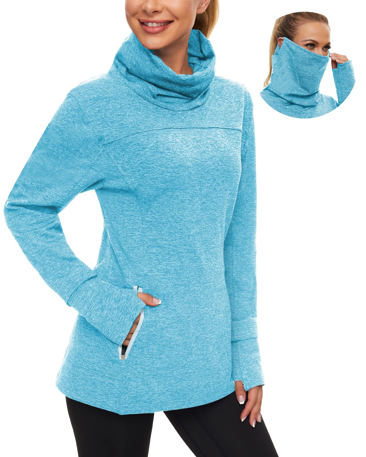 Women's Fleece Cowl Neck Running Pullover Sweatshirt