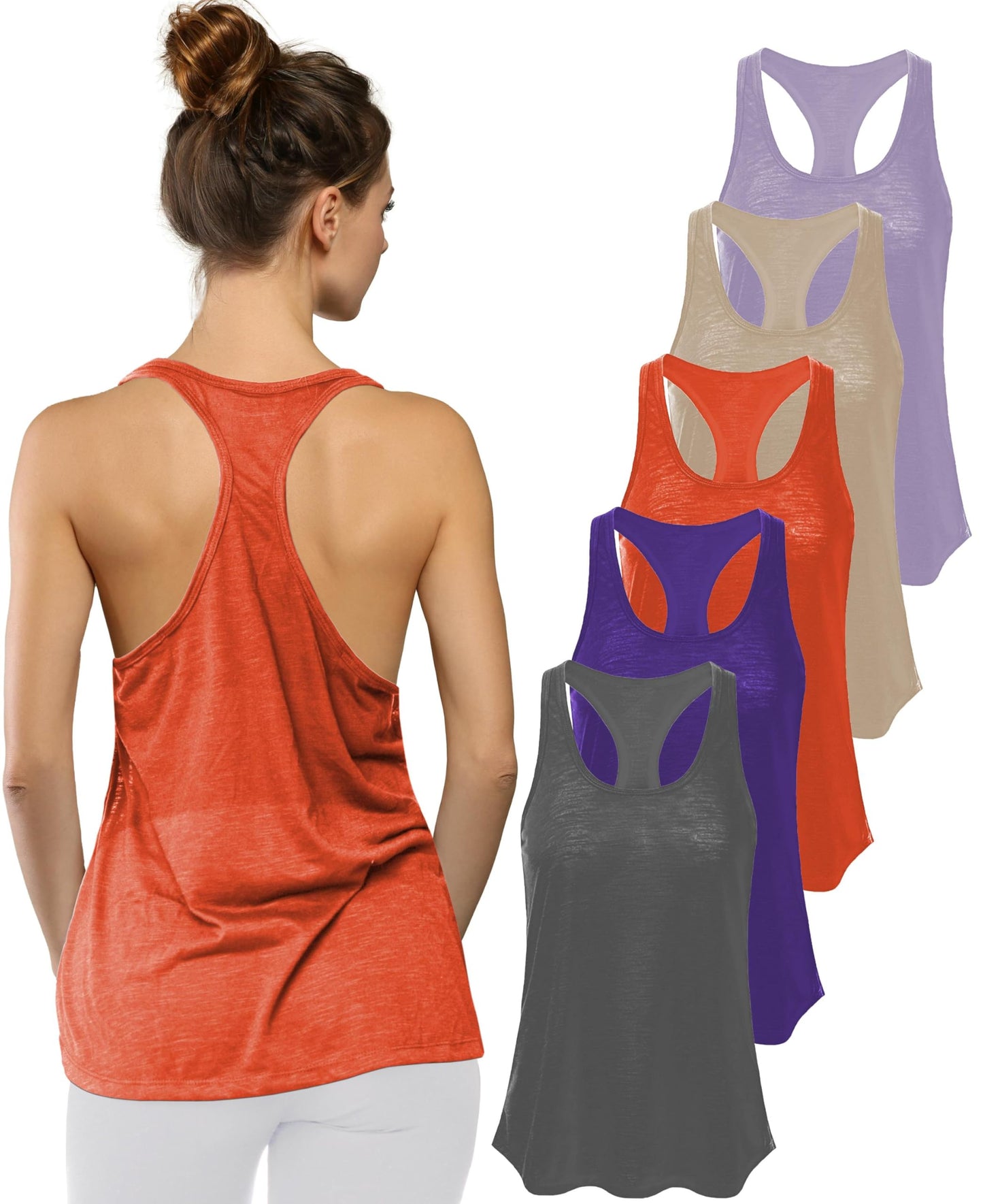 Women's Flowy Slub Racerback Workout Tank Tops Multipack