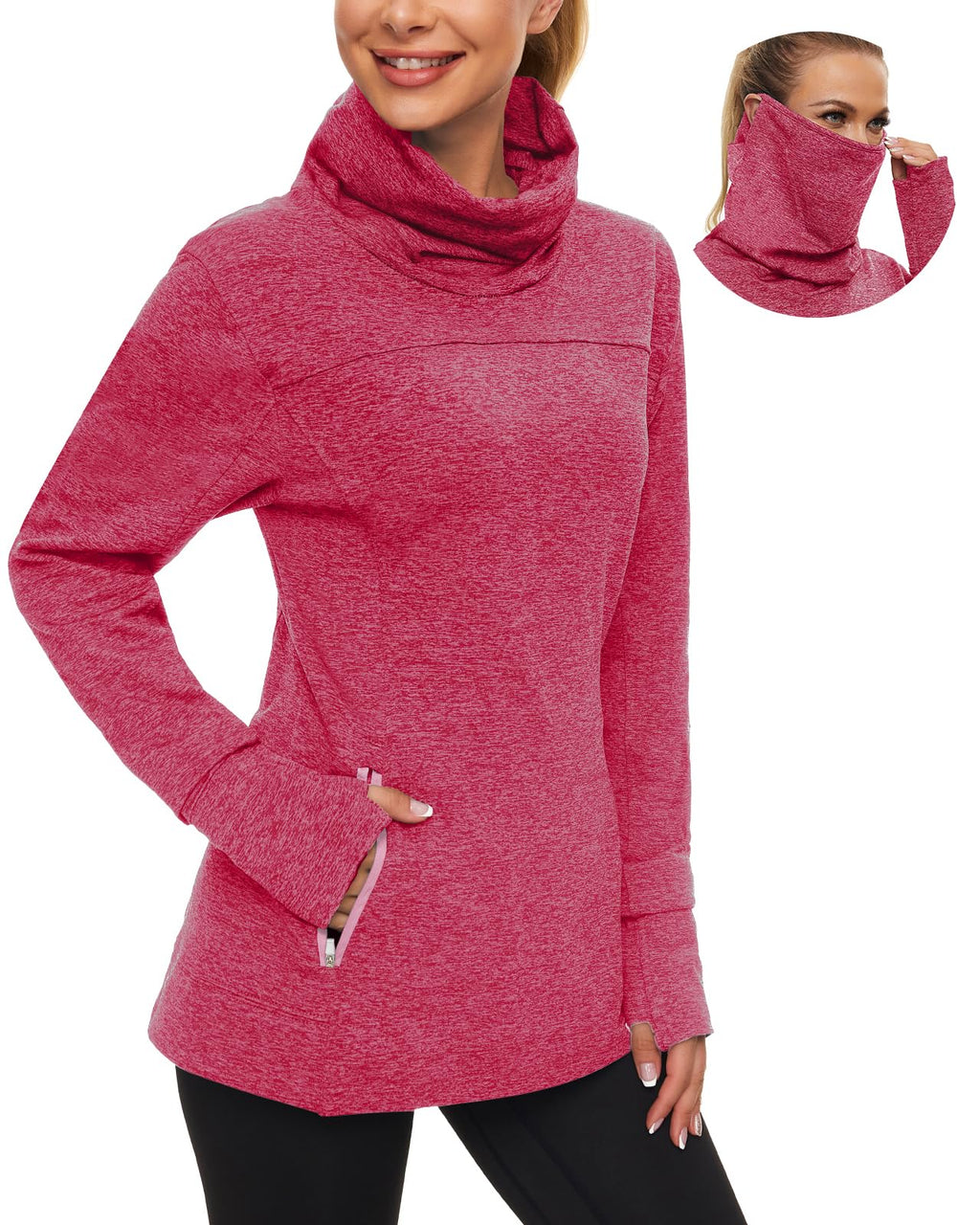 Women's Fleece Cowl Neck Running Pullover Sweatshirt